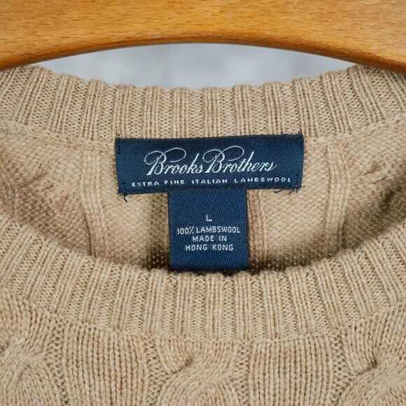 Brooks Brothers | Beige Sweater | Cable Knit | Large | 100% Lambswool - Picture 4 of 4